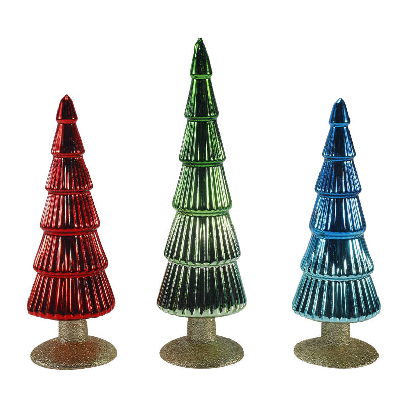 8×20 & 8×25sm Berjalur Pokok Kaca Krismas Set 2 Keping Hiasan Percutian Atas Meja