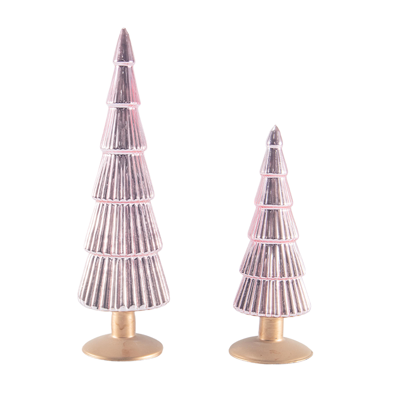 8×20 & 8×25sm Berjalur Pokok Kaca Krismas Set 2 Keping Hiasan Percutian Atas Meja