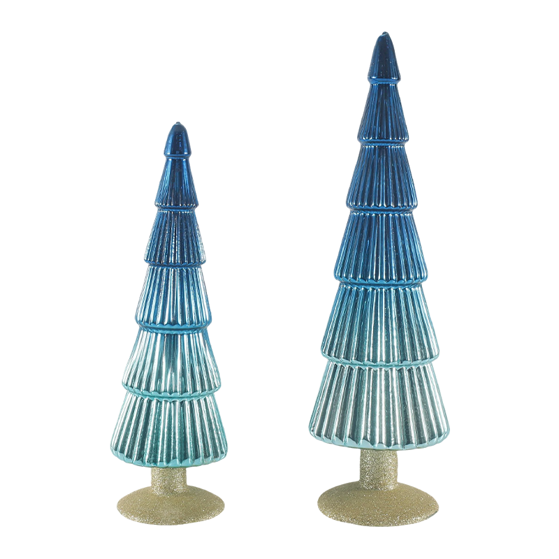 8×20 & 8×25sm Berjalur Pokok Kaca Krismas Set 2 Keping Hiasan Percutian Atas Meja