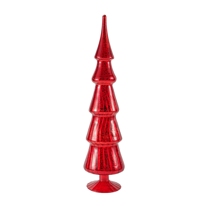 10×40sm Berputar Belang Krismas Pokok Kaca 2 Keping Set Hiasan Meja
