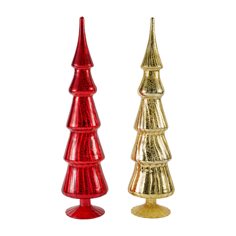 10×40sm Berputar Belang Krismas Pokok Kaca 2 Keping Set Hiasan Meja