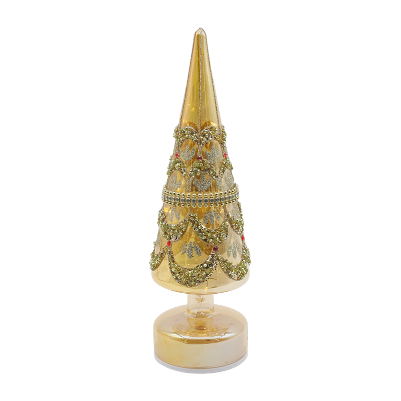 Pokok Kaca Krismas Berputar 10×30cm dengan Lampu LED Hiasan Perayaan Berwarna-warni