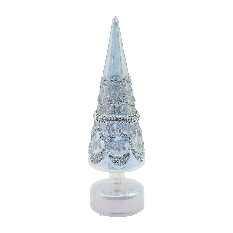 Pokok Kaca Krismas Berputar 10×30cm dengan Lampu LED Hiasan Perayaan Berwarna-warni