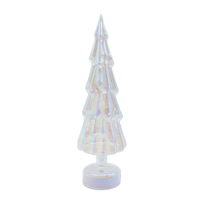 10×35cm Pokok Krismas Kaca Jelas Berputar dengan Cahaya LED Hangat
