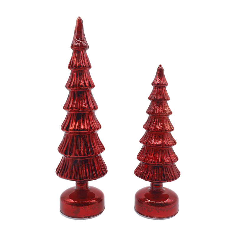 Set Pokok Krismas Kaca Berputar 10×28 & 10×33sm - Hiasan Perayaan 2 Keping