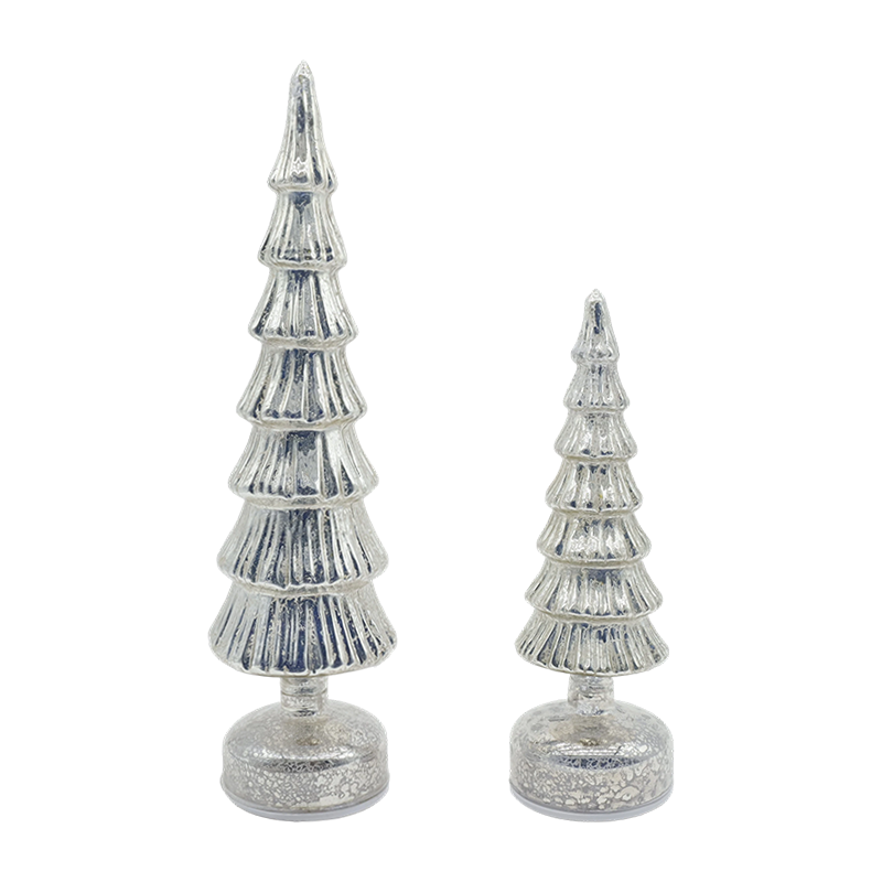 Set Pokok Krismas Kaca Berputar 10×28 & 10×33sm - Hiasan Perayaan 2 Keping