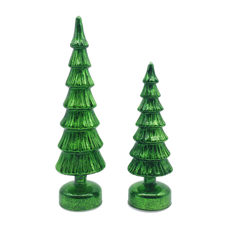 Set Pokok Krismas Kaca Berputar 10×28 & 10×33sm - Hiasan Perayaan 2 Keping