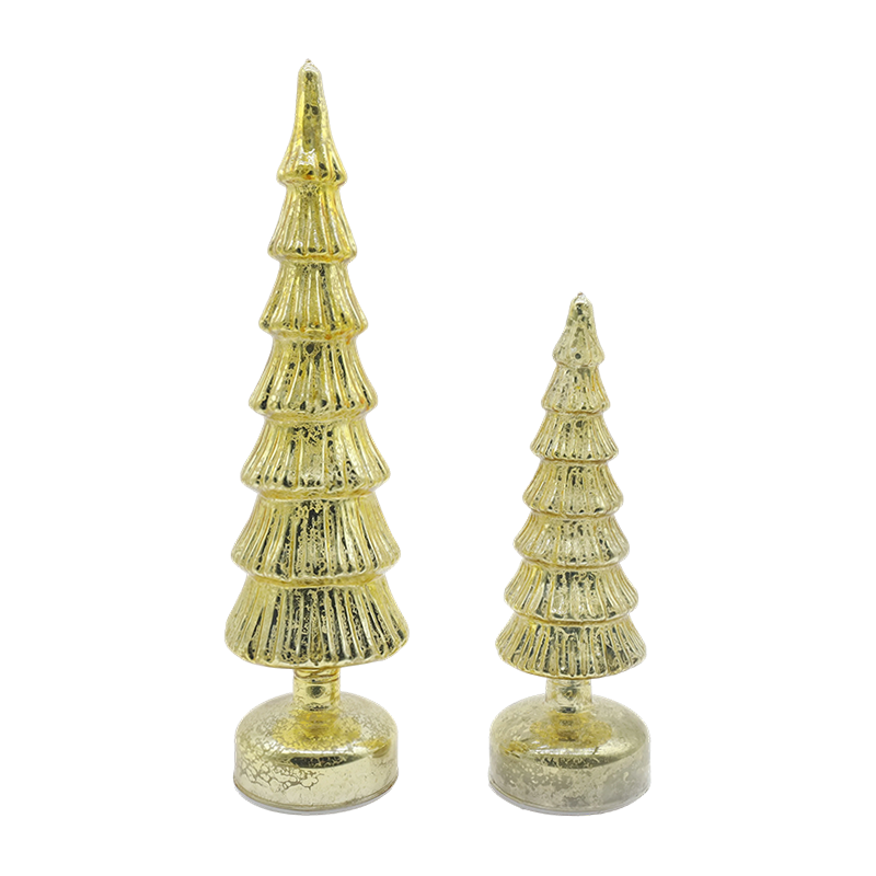 Set Pokok Krismas Kaca Berputar 10×28 & 10×33sm - Hiasan Perayaan 2 Keping