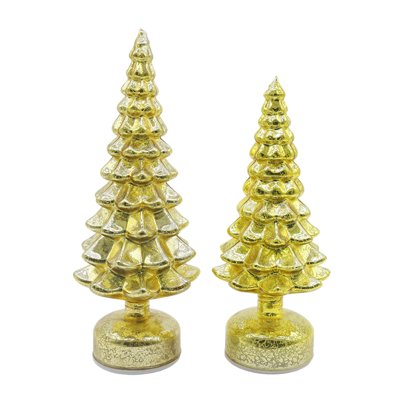 Set 2 Keping Pokok Kaca Krismas LED Berputar 12×23 & 13×28cm - Hiasan Perayaan