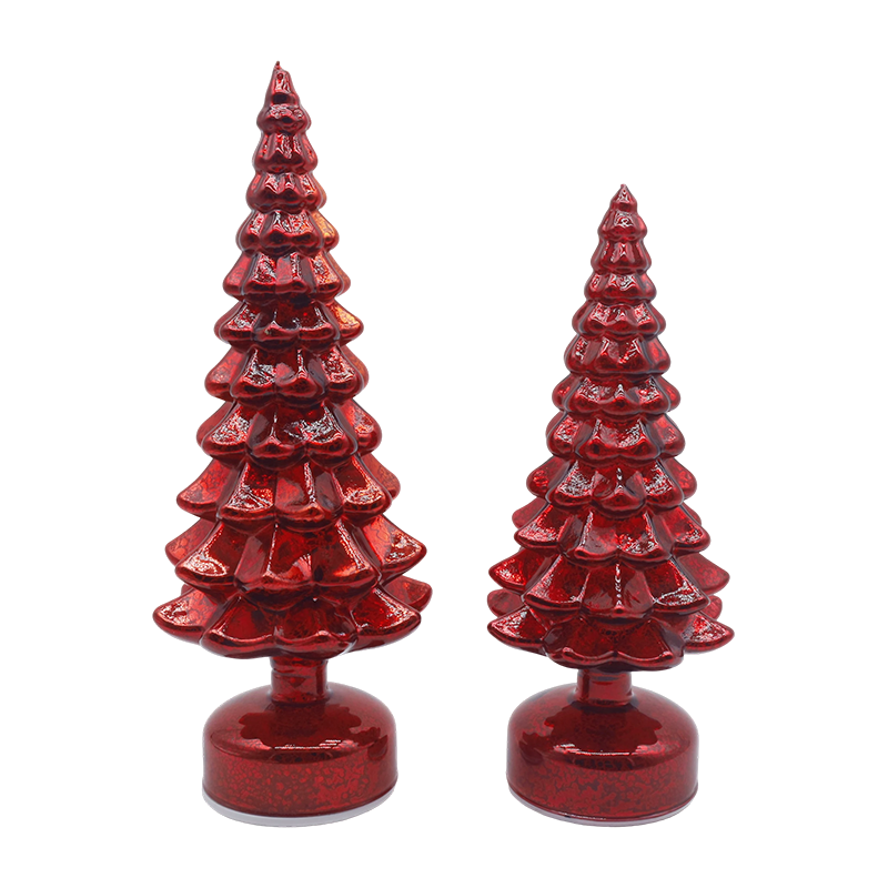Set 2 Keping Pokok Kaca Krismas LED Berputar 12×23 & 13×28cm - Hiasan Perayaan