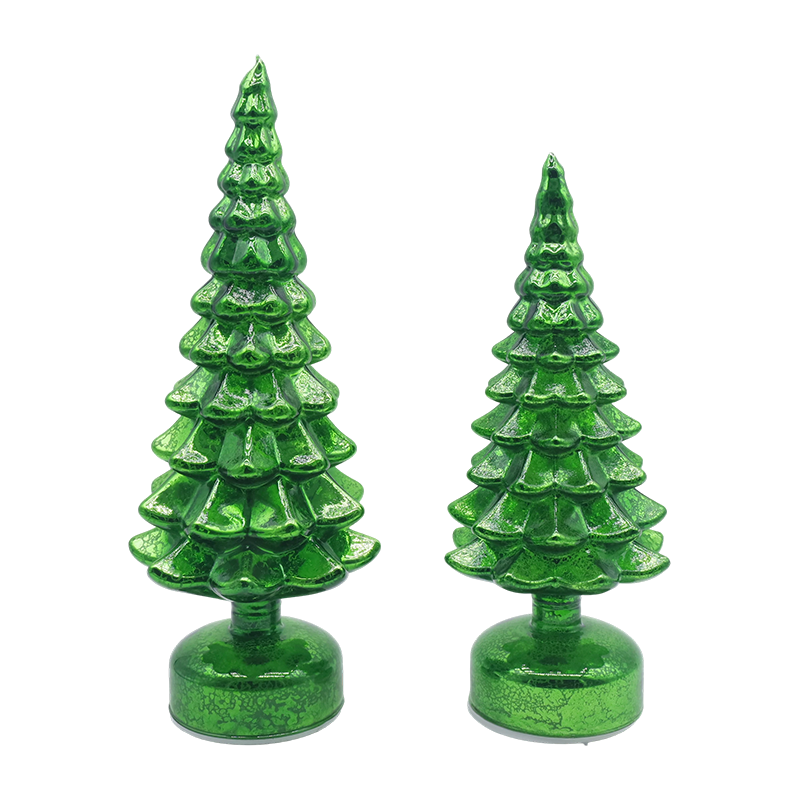 Set 2 Keping Pokok Kaca Krismas LED Berputar 12×23 & 13×28cm - Hiasan Perayaan