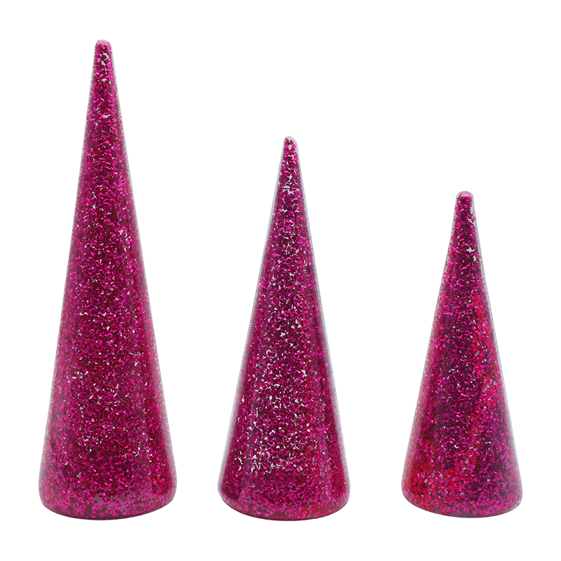 8×20/9×25/10×30sm Set Pokok Krismas Kaca Bergemerlapan 3 Keping dengan Lampu LED Terbina Dalam