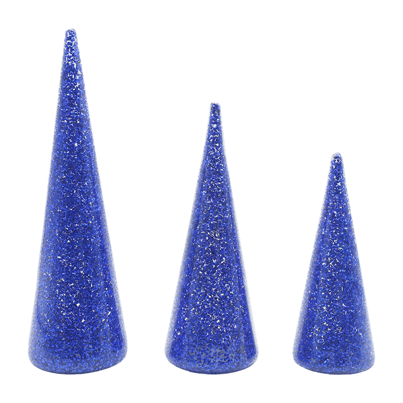 8×20/9×25/10×30sm Set Pokok Krismas Kaca Bergemerlapan 3 Keping dengan Lampu LED Terbina Dalam