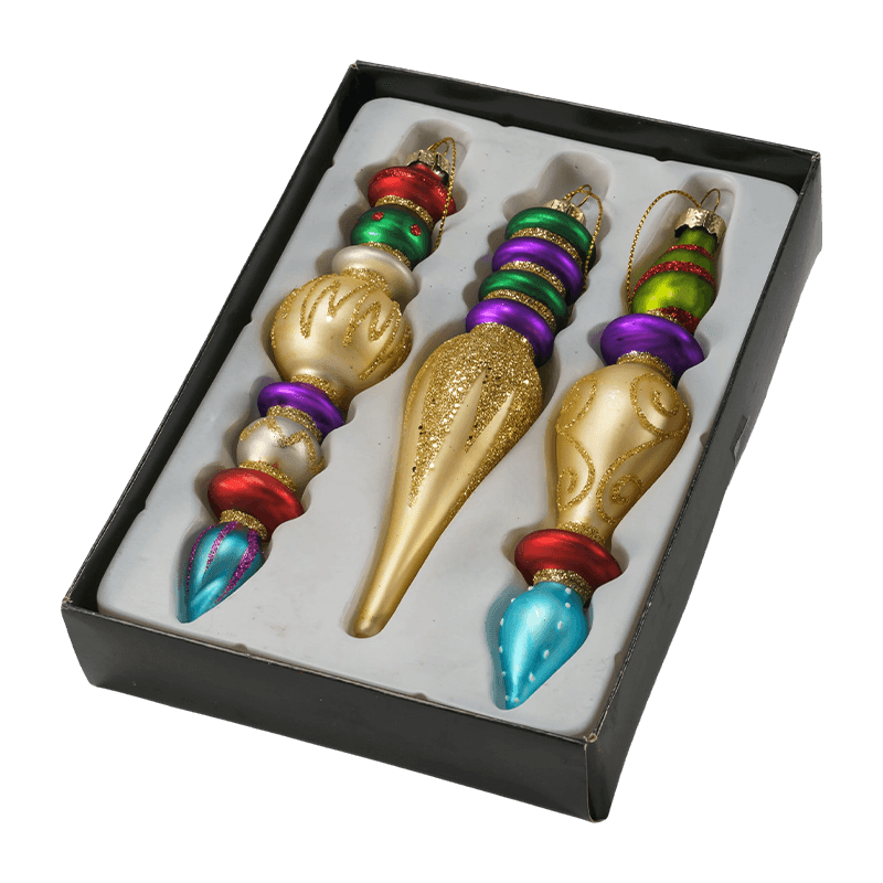 Set Hiasan Kaca Krismas Akhir Tiupan Tangan 15cm (3/4 Keping)