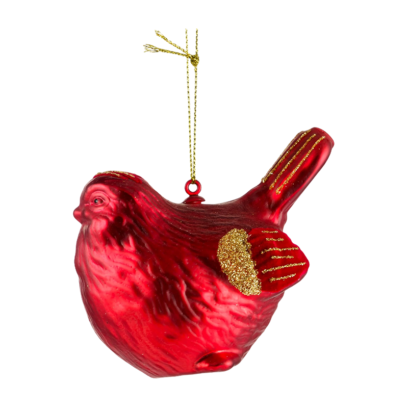 Hiasan Kaca Krismas Bentuk Burung Emas Merah