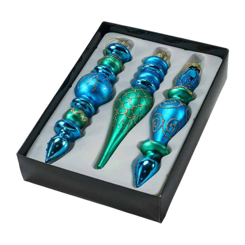 Set Hiasan Kaca Krismas Akhir Tiupan Tangan 15cm (3/4 Keping)