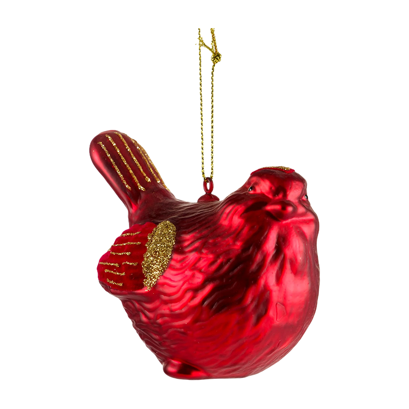 Hiasan Kaca Krismas Bentuk Burung Emas Merah
