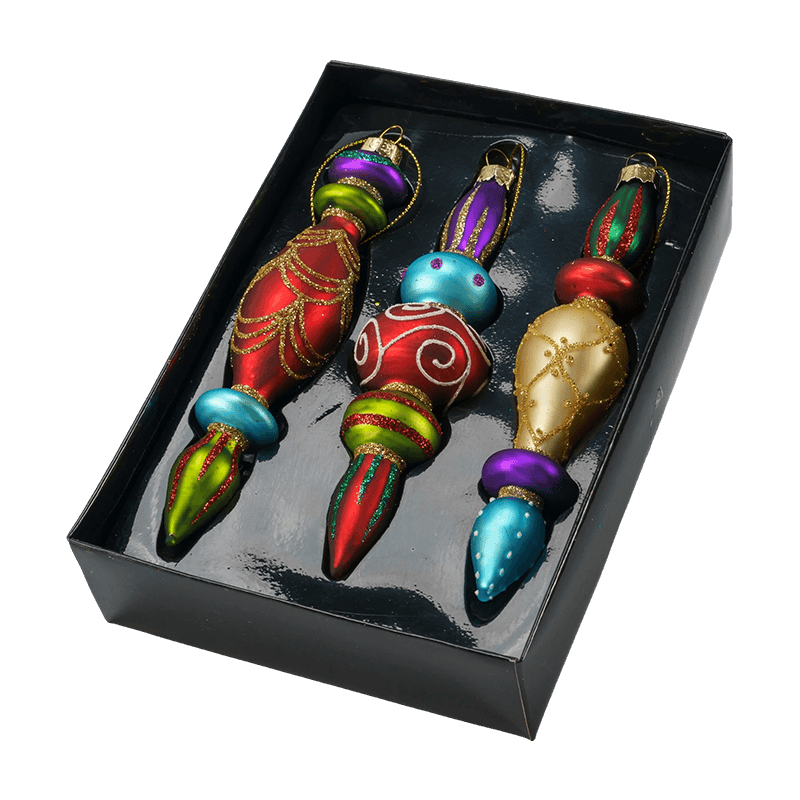 Set Hiasan Kaca Krismas Akhir Tiupan Tangan 15cm (3/4 Keping)