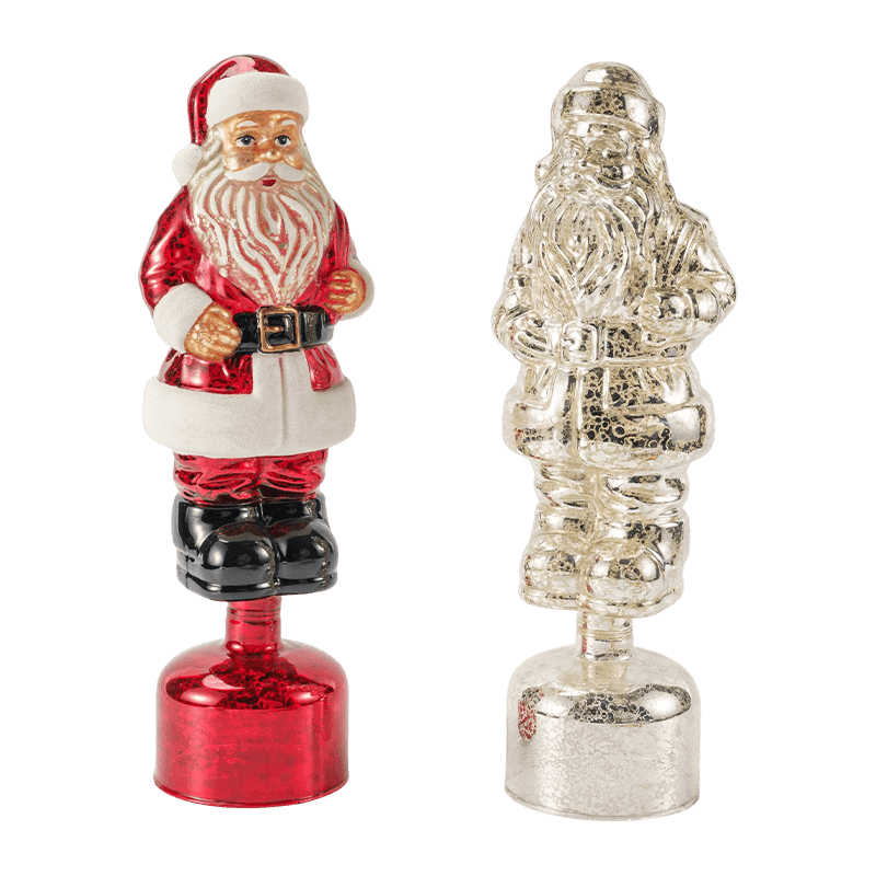 Patung Santa Claus Kaca Merkuri Vintaj (Kemasan Merah / Perak / Hijau Muda)