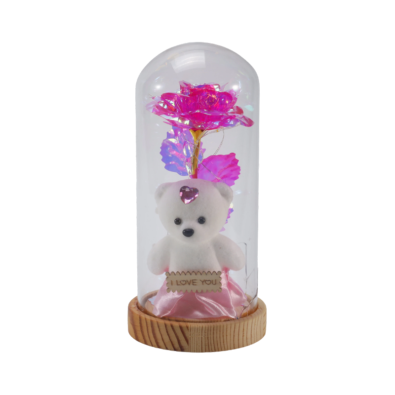 Galaxy Rose Glass Cloche Light (Dengan/Tanpa Teddy Bear, Pelbagai Warna)