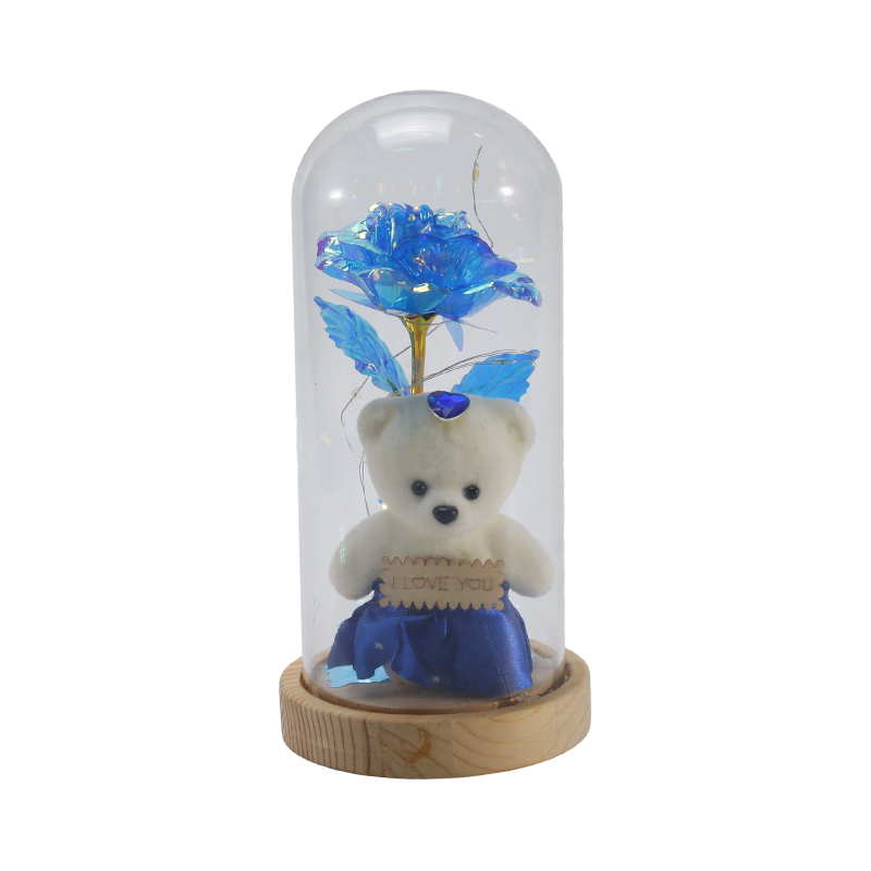 Galaxy Rose Glass Cloche Light (Dengan/Tanpa Teddy Bear, Pelbagai Warna)