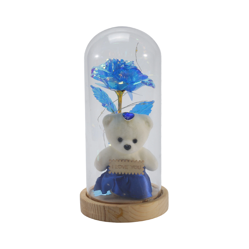 Galaxy Rose Glass Cloche Light (Dengan/Tanpa Teddy Bear, Pelbagai Warna)
