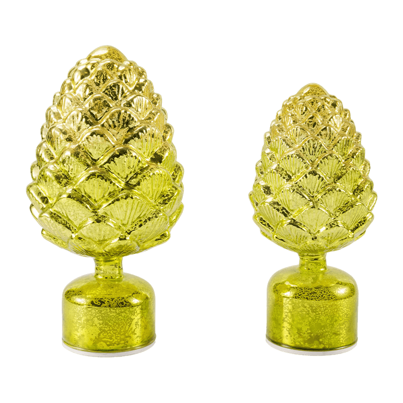 Lilin Kaca Merkuri Vintaj & Patung Pinecone (Kemasan Hijau / Emas)