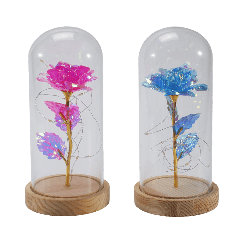 Galaxy Rose Glass Cloche Light (Dengan/Tanpa Teddy Bear, Pelbagai Warna)