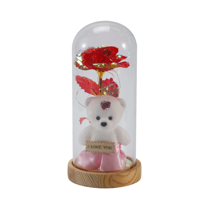 Galaxy Rose Glass Cloche Light (Dengan/Tanpa Teddy Bear, Pelbagai Warna)
