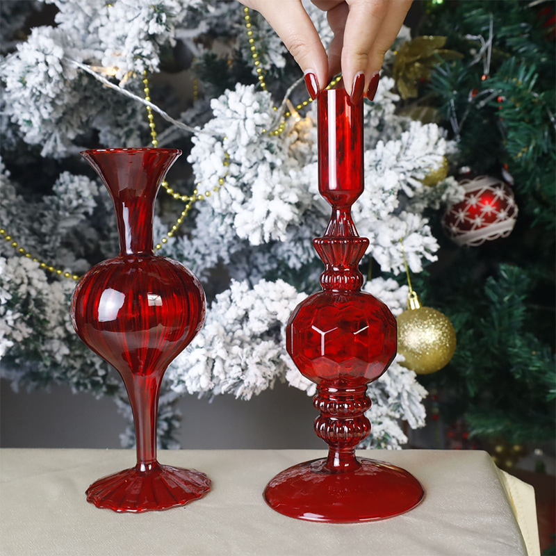 Pemegang Candlestick Kaca 18cm Hiasan Atas Meja Percutian Ditiup Tangan