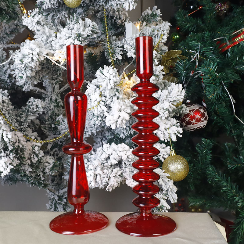 Pemegang Candlestick Kaca 18cm Hiasan Atas Meja Percutian Ditiup Tangan