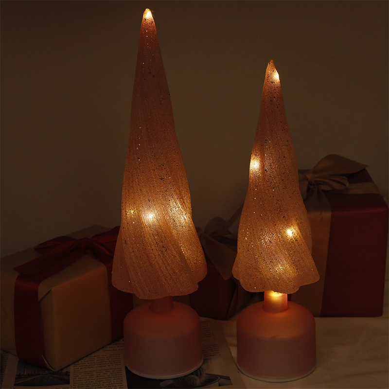 Saiz 10×33 sm & 10×38 sm Pokok Krismas Kaca Boleh Putar Perayaan dengan Lampu LED