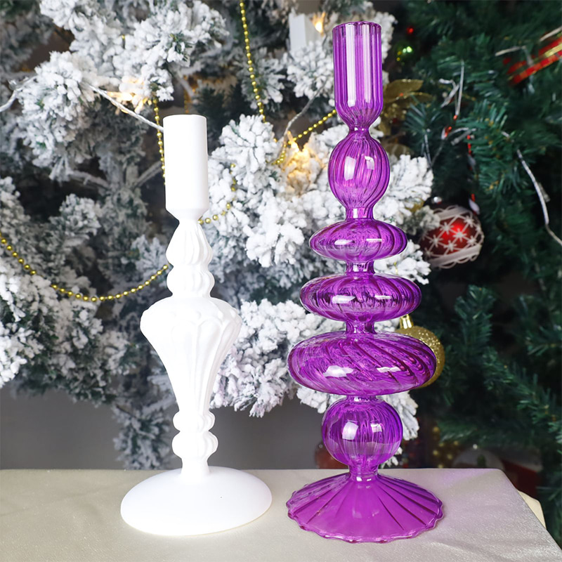 Pemegang Candlestick Kaca 18cm Hiasan Atas Meja Percutian Ditiup Tangan