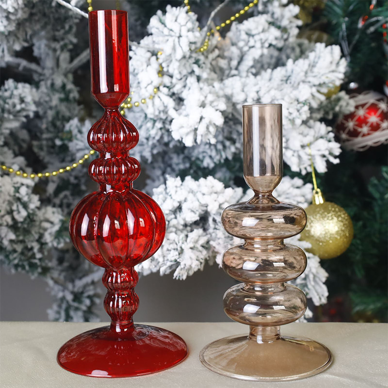 Pemegang Candlestick Kaca 18cm Hiasan Atas Meja Percutian Ditiup Tangan