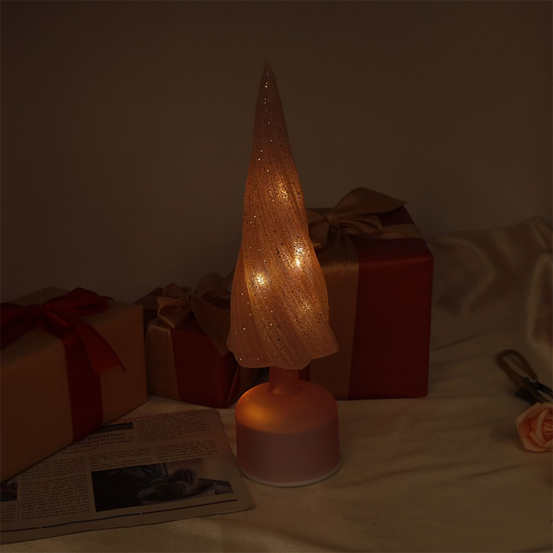 Saiz 10×33 sm & 10×38 sm Pokok Krismas Kaca Boleh Putar Perayaan dengan Lampu LED