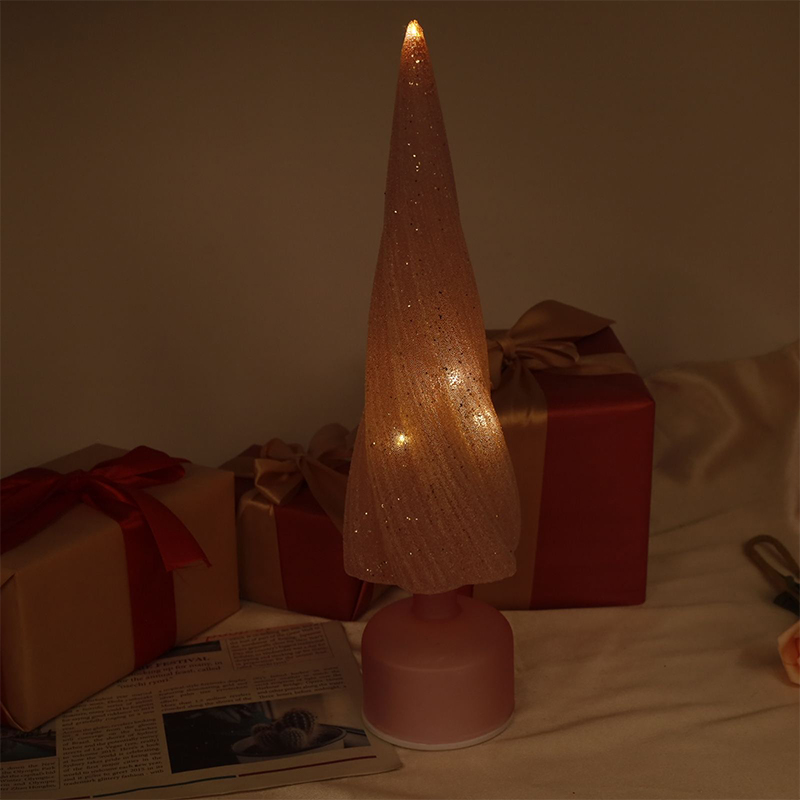 Saiz 10×33 sm & 10×38 sm Pokok Krismas Kaca Boleh Putar Perayaan dengan Lampu LED