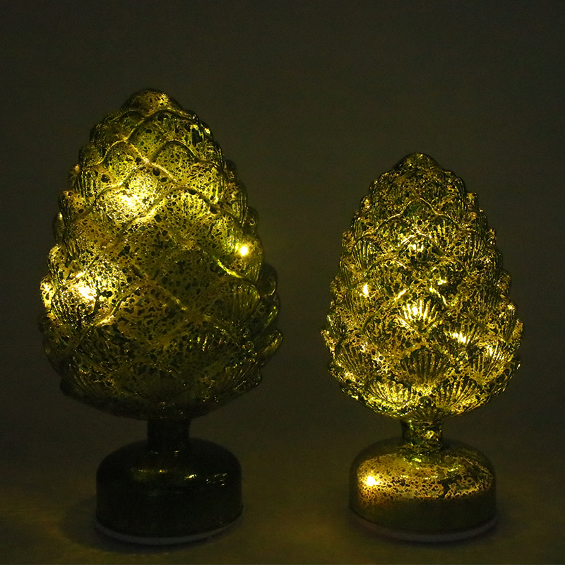 15×28 sm & 11×22 sm Hiasan Meja LED Krismas Berputar Kaca Pinecone