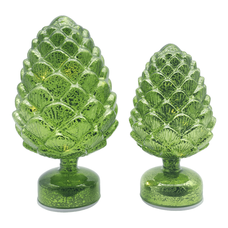 15×28 sm & 11×22 sm Hiasan Meja LED Krismas Berputar Kaca Pinecone