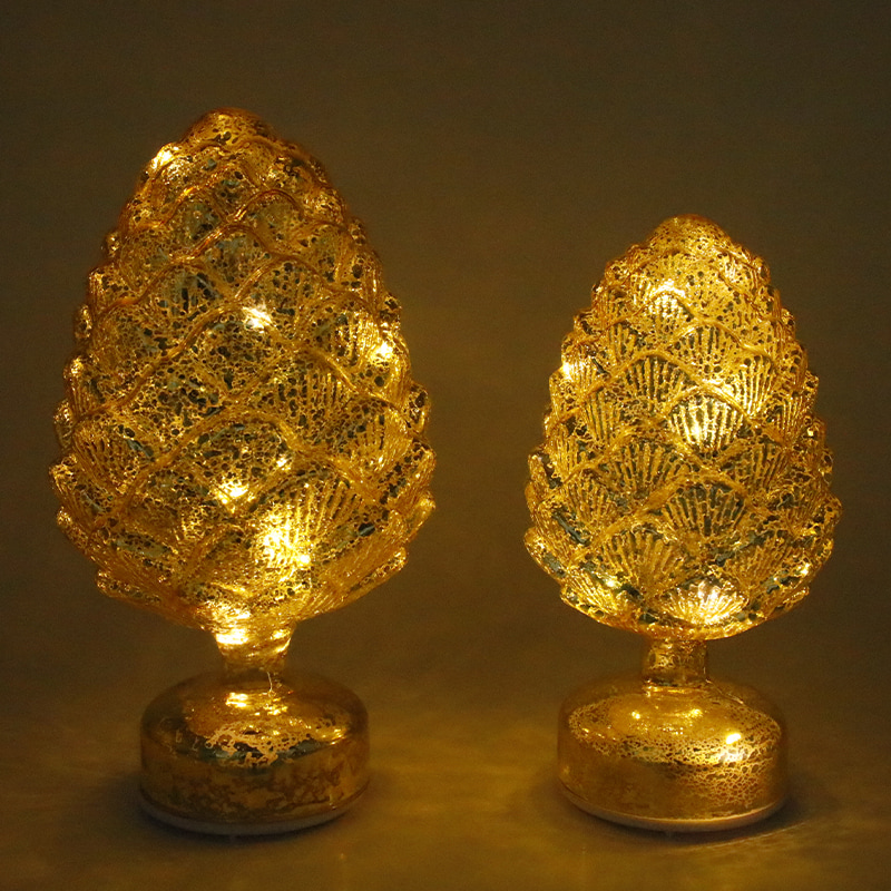 15×28 sm & 11×22 sm Hiasan Meja LED Krismas Berputar Kaca Pinecone
