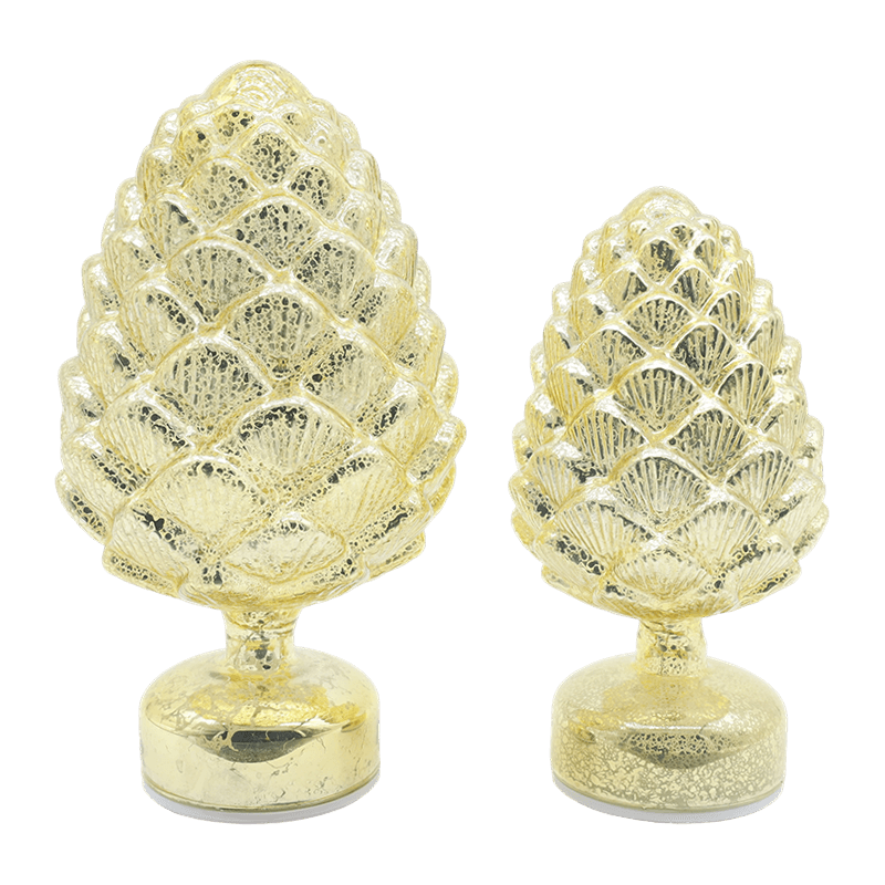 15×28 sm & 11×22 sm Hiasan Meja LED Krismas Berputar Kaca Pinecone