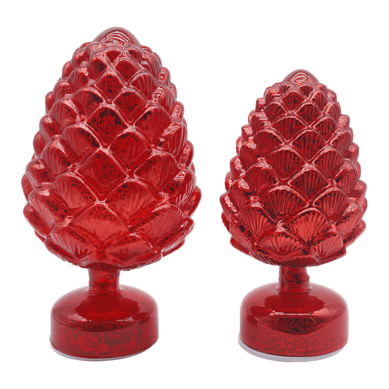 15×28 sm & 11×22 sm Hiasan Meja LED Krismas Berputar Kaca Pinecone